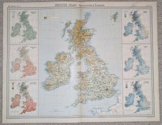 Times Atlas (j G Bartholomew) Map 1922 - Plate 15 - British Isles - Veg.  & Clim.