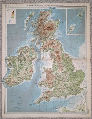 Times Atlas (j G Bartholomew) Map 1922 - Plate 14 - British Isles - Bathy - Orogra