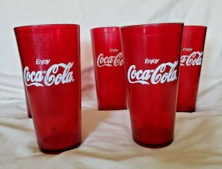 (5) Enjoy Coca Cola Coke Restaurant Red Plastic Tumblers Cups 24oz