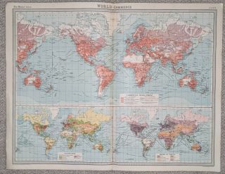 Times Atlas (j G Bartholomew) Vintage Map – 1922 – Plate 6 – World – Commerce