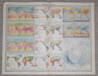 The Times Atlas (j G Bartholomew) Vintage Map – 1922 – Plate 3 – World – Climate