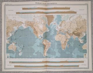 Times Atlas (j G Bartholomew) Vintage Map – 1922 – Plate 2 – Bathy - Orographical