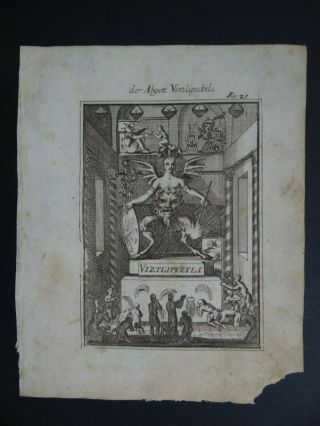 1719 Manesson Mallet Atlas Engraving Huitzilopochtli - Mexico Aztec God