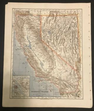 Antique Map California Nevada The Western States San Francisco 1883 19th Century