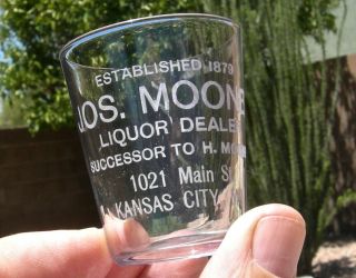Est.  1879 Pre - Pro Kansas City Missouri " Jos.  Mooney " Whiskey Sample Shot Glass Af