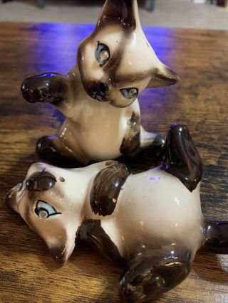 Vintage Kreiss Playful Siamese Cat Salt And Pepper Shakers With Rhinestone Embel