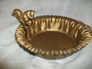 Vintage Metal Squirrel Nut Dish Brass Look Rose Embellishment