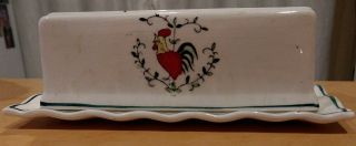 Vintage Hand Painted Rooster White Ceramic Butter Dish