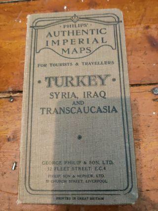 Antique Philips Cloth Map Imperial Map Of Turkey Syria Iraq Transcaucasia Cyprus