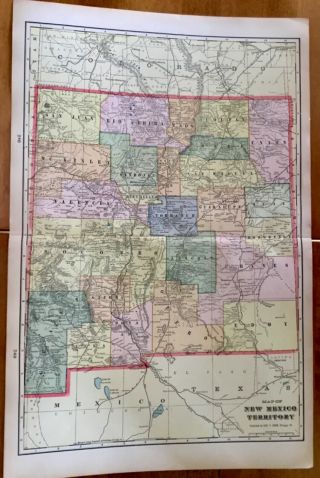 1906 Geo F Cram Railroad And County Color Map Of Mexico Territory 22 " X 14 "