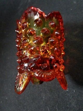 Vintage Red To Amberina Glass Hobnail Toothpick Holder