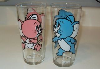 Jerry Tuffy Mouse Pepsi Collector Series Glass 2 Of Them 1975 Mgm Pink Blue Cute