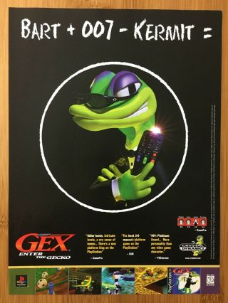 Gex Enter The Gecko Ps1 Psx Playstation 1 N64 Pc 1998 Vintage Poster Ad Art Rare
