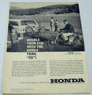 1963 Print Ad Honda Trail 55 Motorcycles Chevrolet Station Wagon
