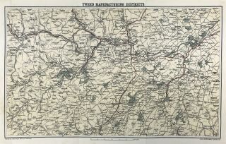 Antique Map Tweed Manufacturing Districts Gazetteer Scotland 1882 Bartholomew