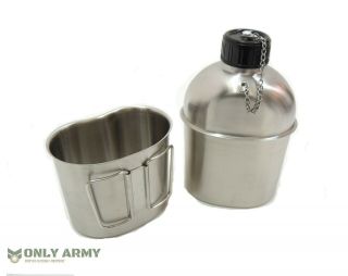 French Army Stainless Steel Water Bottle,  Cup Set Military Canteen Bottle Mug