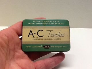 Vintage A - C Troches Cough Cold Tablets Advertising Medicine Tin Abbott Lab