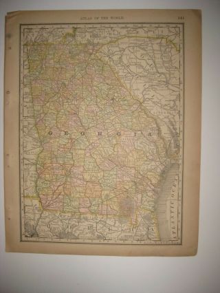 Fine Antique 1880 Georgia Named Railroad Map Atlanta Savannah Detailed Nr