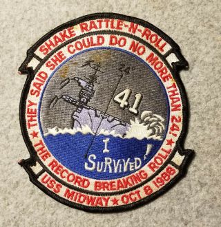 Us Navy Uss Midway Cv - 41 Record Breaking Roll I Survived 24 Degrees Patch 1988