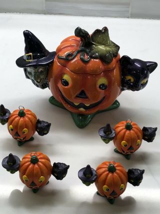Radko Pumpkin Tea Pot And Place Card Holders All For One Price Euc Htf