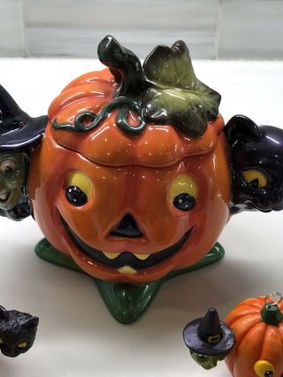 Radko Pumpkin tea pot and place card holders All for one price EUC HTF 2