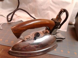 Vintage Coronet Electric Pressing Iron W Wood Handle