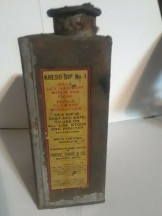 Vintage oil can Kreso Dip animal oil Parke Davis and co.  Detroit Michigan 3