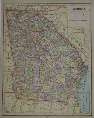 1902 Crowell Map Georgia Railroads Savannah Atlanta Columbus Augusta