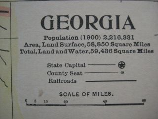 1902 Crowell Map GEORGIA Railroads Savannah Atlanta Columbus Augusta 2