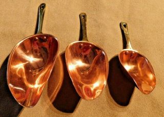 Set Of 3 Copper And Brass Measuring Scoops
