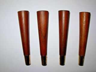 Four Tapered Walnut Teak 4 " Wood Brass Legs Vtg Retro Mid Century Danish Modern