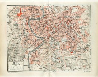 1899 Italy Rome City Plan Antique Map Dated