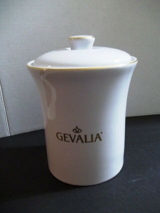Gevalia White Gold Trimmed Ground Coffee Ceramic Canister With Lid 8 "