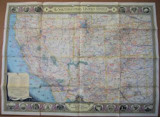 1940 June National Geographic Map Of Southwestern United States 26 X 35 " Fair