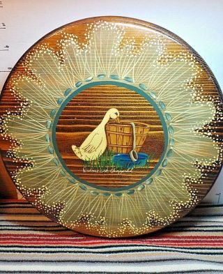Lazy Susan,  Hand Painted By Dolores A Chappell,  Signed,  Wooden,  Swan/duck