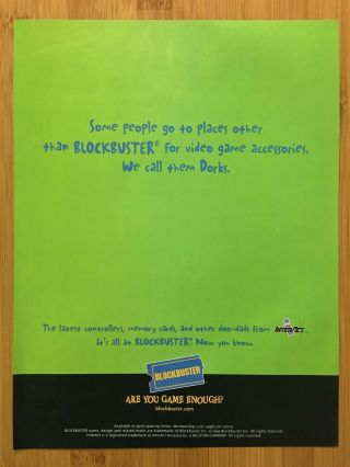 1999 Blockbuster Video Game Rentals Vintage Print Ad/poster Official Promo Art