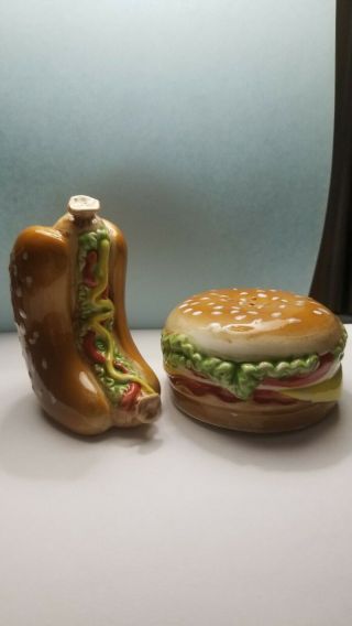Hamburger / Hot Dog Salt And Pepper Shakers.  In Usa