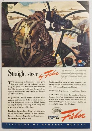 1943 Print Ad Fisher Body Armament Bombardier In Ww2 Bomber In Flight