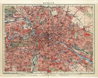 1909 Germany Berlin City Plan Antique Map Dated