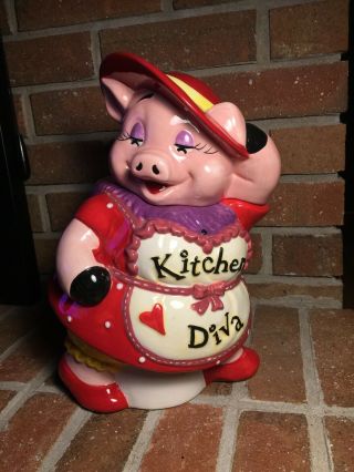 Red Hat Society Mercuries Ceramic Cookie Jar Pig Kitchen Diva