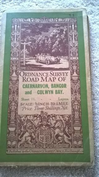 Ordnance Survey Map Of Caernarvon,  Bangor And Colwyn Bay.  Half Inch To 1 Mile