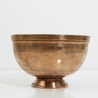 Vintage Handmade Small Tin - Lined Copper Pedestal Bowl W/ Plain Ribbon Trim 5.  25 "