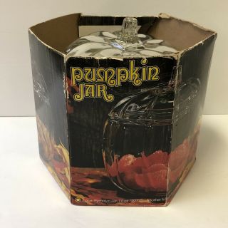 Vintage Anchor Hocking Pumpkin Candy Cookie Jar Glass 2 Pc Clear & Box