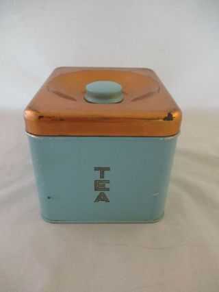 Vintage Turquoise & Copper Tea Canister Tin - Lincoln Beautyware (95)