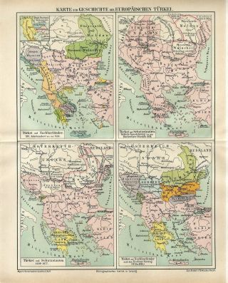 1881 History Of European Turkey Ottoman Empire Antique Map