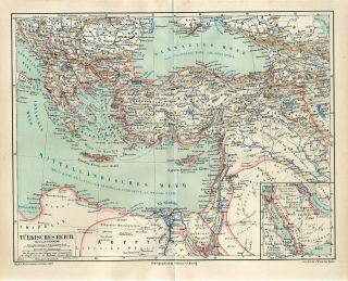 1875 Turkey Ottoman Empire Cyprus Crete Greece Russia Antique Map