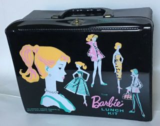 Vintage 1962 Black Vinyl Barbie Lunch Box Kit Mattel Lunchbox C - 9,  No Thermos