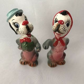 Vintage Japan Anthropomorphic Hound Dog Couple Salt & Pepper Shakers Artmark