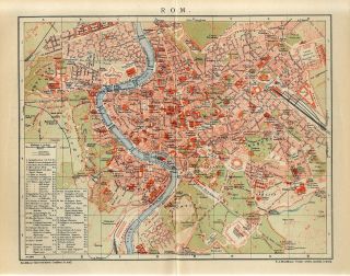 1904 Italy Rome City Plan Antique Map Dated