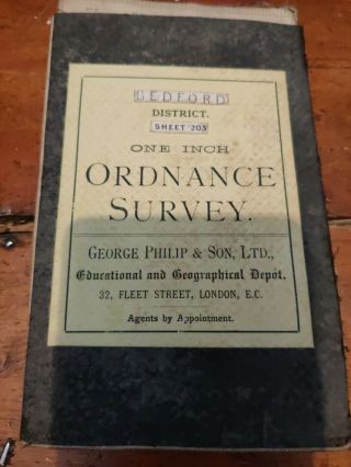 Antique Cloth Ordnance Survey Map Of Bedford George Philip & Son